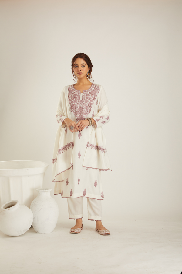 White lilac Firoza suit - 3 piece set